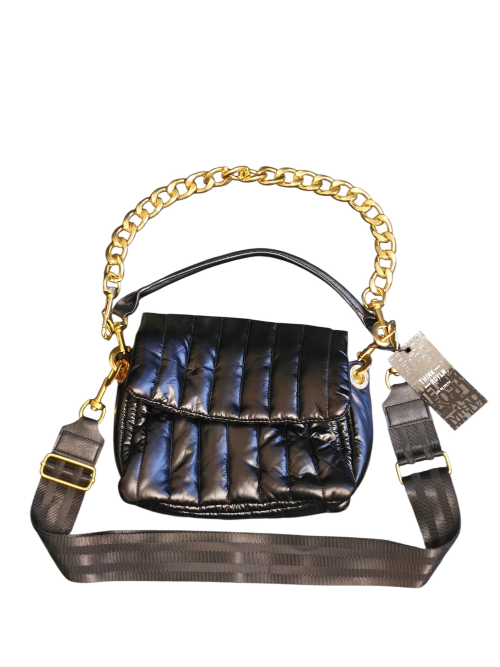 Think Royln - Black Quilted Crossbody Bag with Gold Chain and Adjustable Strap